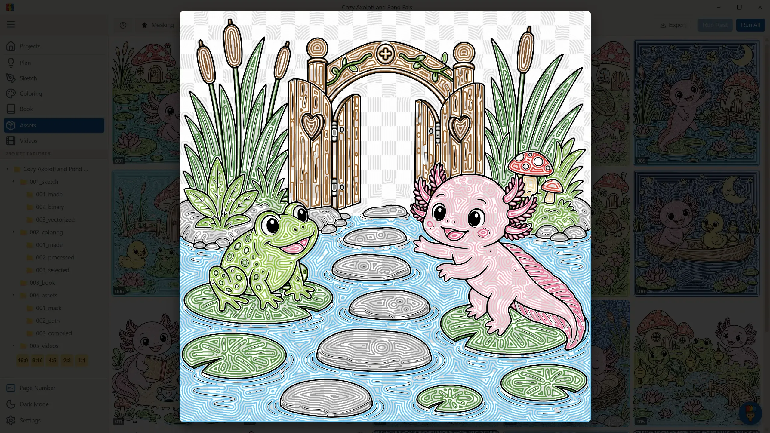 A compiled asset preview — the page mid-coloring, strokes filling each region