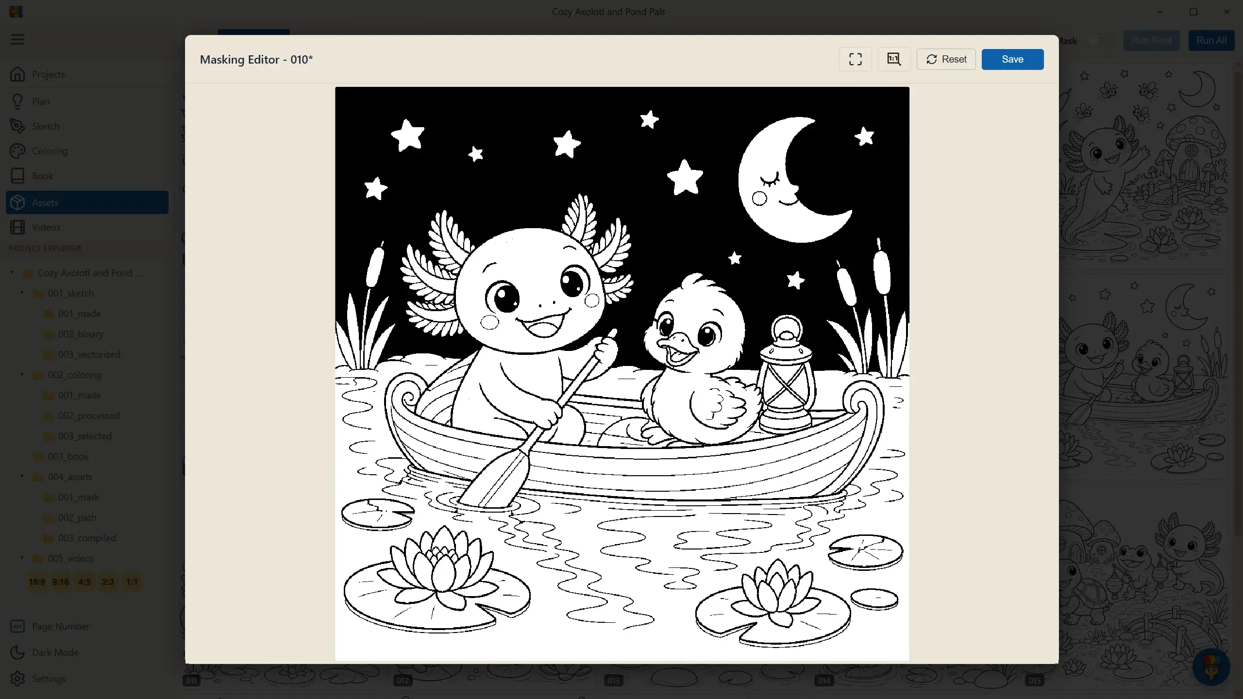 The Masking Editor with a night-sky background masked out in black