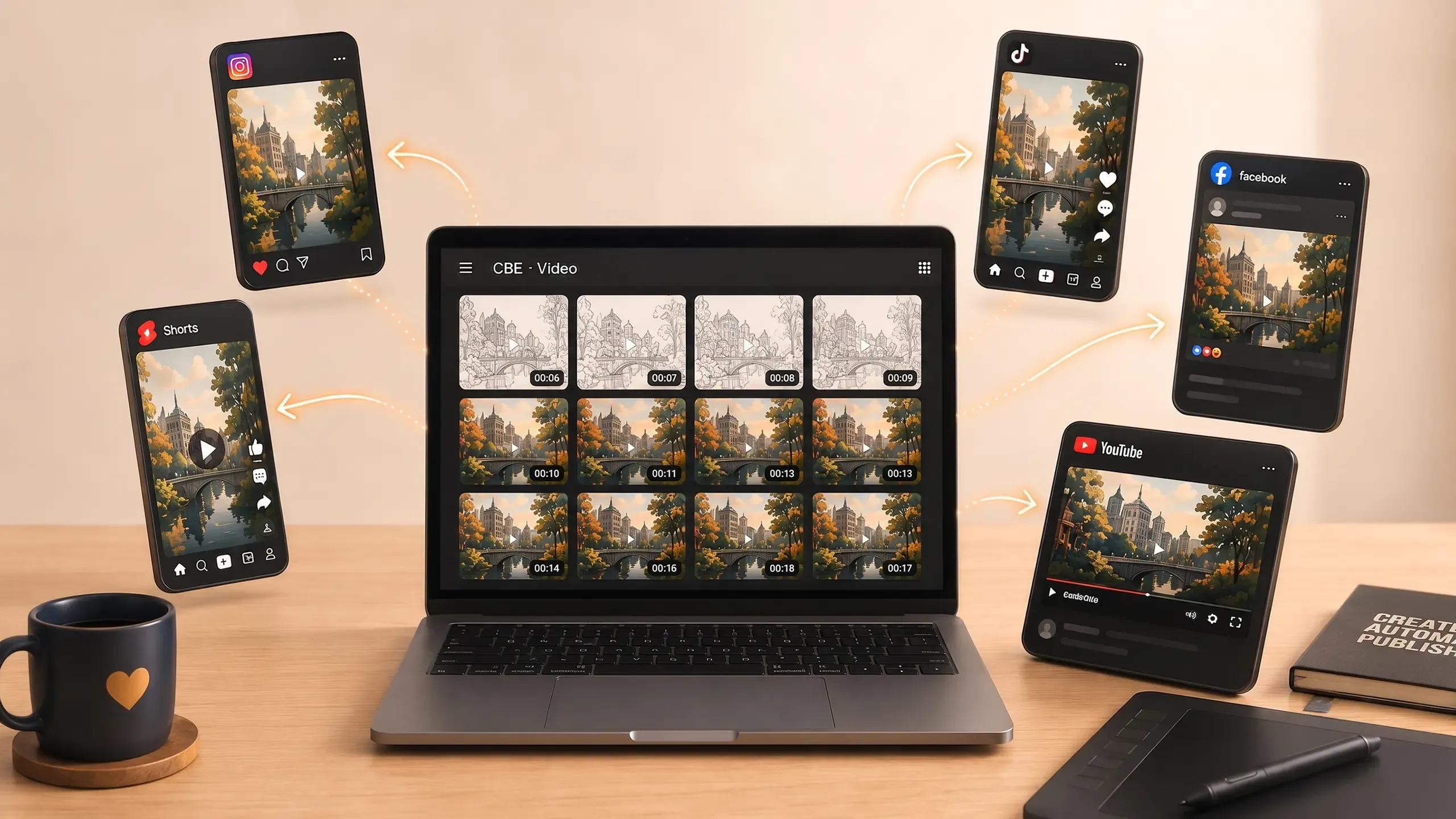 Coloring timelapse videos flowing from the app to Instagram, Shorts, TikTok, Facebook, and YouTube