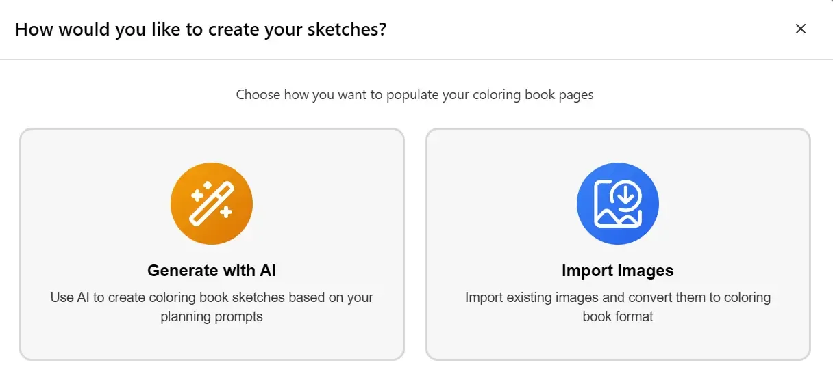 The first-visit dialog offering Generate with AI or Import Images