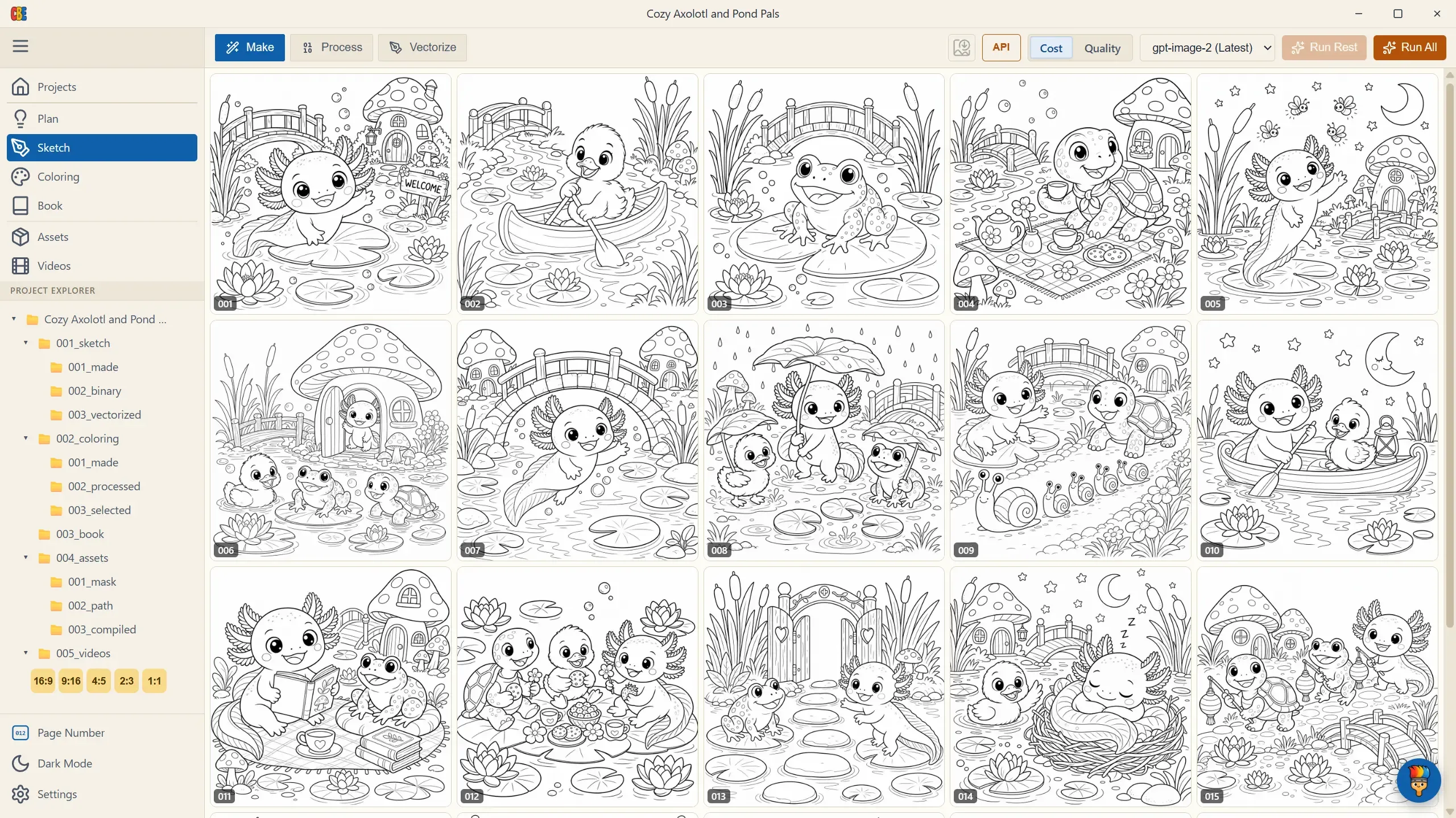 The Make tab with a full grid of generated pages